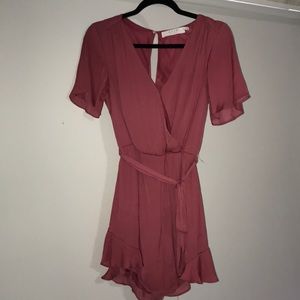 Dark pink silky Vneck romper